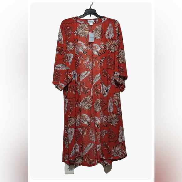 NEW Orchid Row Kimono Duster Floral Tropical Hawaiian Boho Red Sheer One Size - Picture 1 of 8